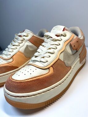 Nike Air Force 1 Shadow Women Size 8 Beige Peach Platform Sneakers Casual Shoes